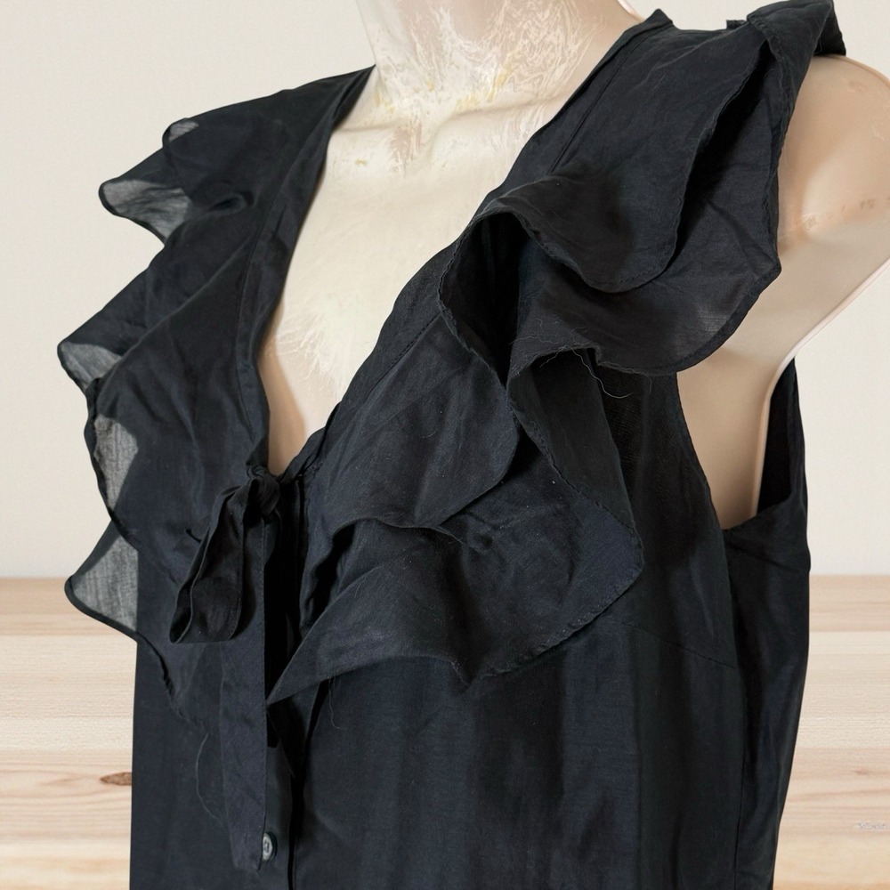 Banana Republic Black Dramatic Ruffle Neck Silk Blend Sleeveless Top Sz XS